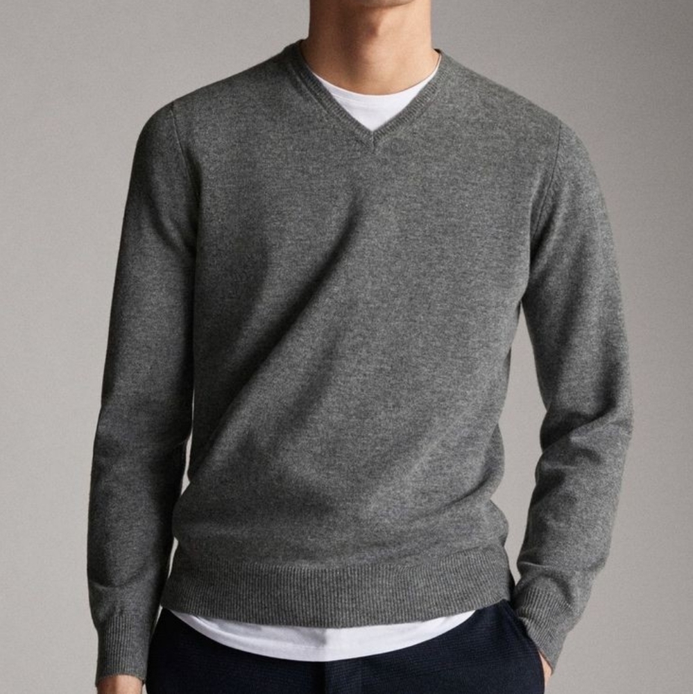 J. Hilburn Cashmere 100% Men V-Neck Sweater Soft Size XL Gray Color